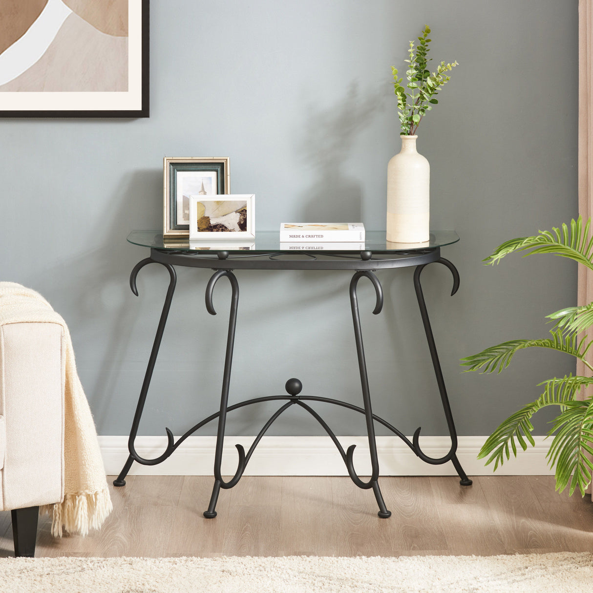 Tempered Glass Console Table With Sturdy Construction - Black