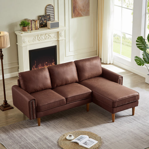 82.2" Suede Sofa with Left Facing Chaise, Brown