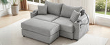 72.8" Modern Style Loveseat with Storage Space, Movable Ottoman, Two USB Ports, Two Cup Holders and Phone Holder - Gray