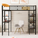 Loft Metal Bed With 3 Layers Of Shelves And Desk, Stylish Metal Frame Bed With Whiteboard