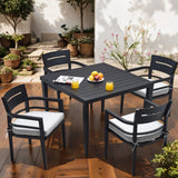 5 Piece Patio Dining Set, Including 4 Dining Chairs And Square Dining Table With Umbrella Hole - Ember Black