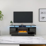 Large TV Stand With Fireplace and LED Light - Black