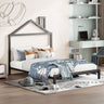 Full Size Metal Platform Bed With House-Shaped Headboard Design