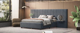 Queen Size Upholstered Platform Bed with Tall Headboard, Gray