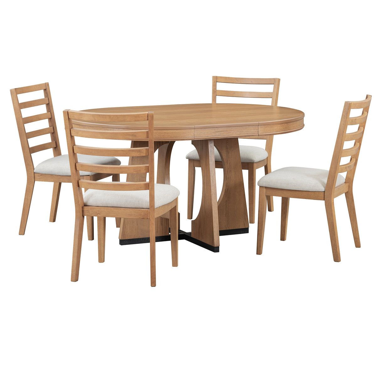 TREXM 5-Piece Dining Set With Table, 16-inch Leaf and 4 Upholstered Chairs (Natural)