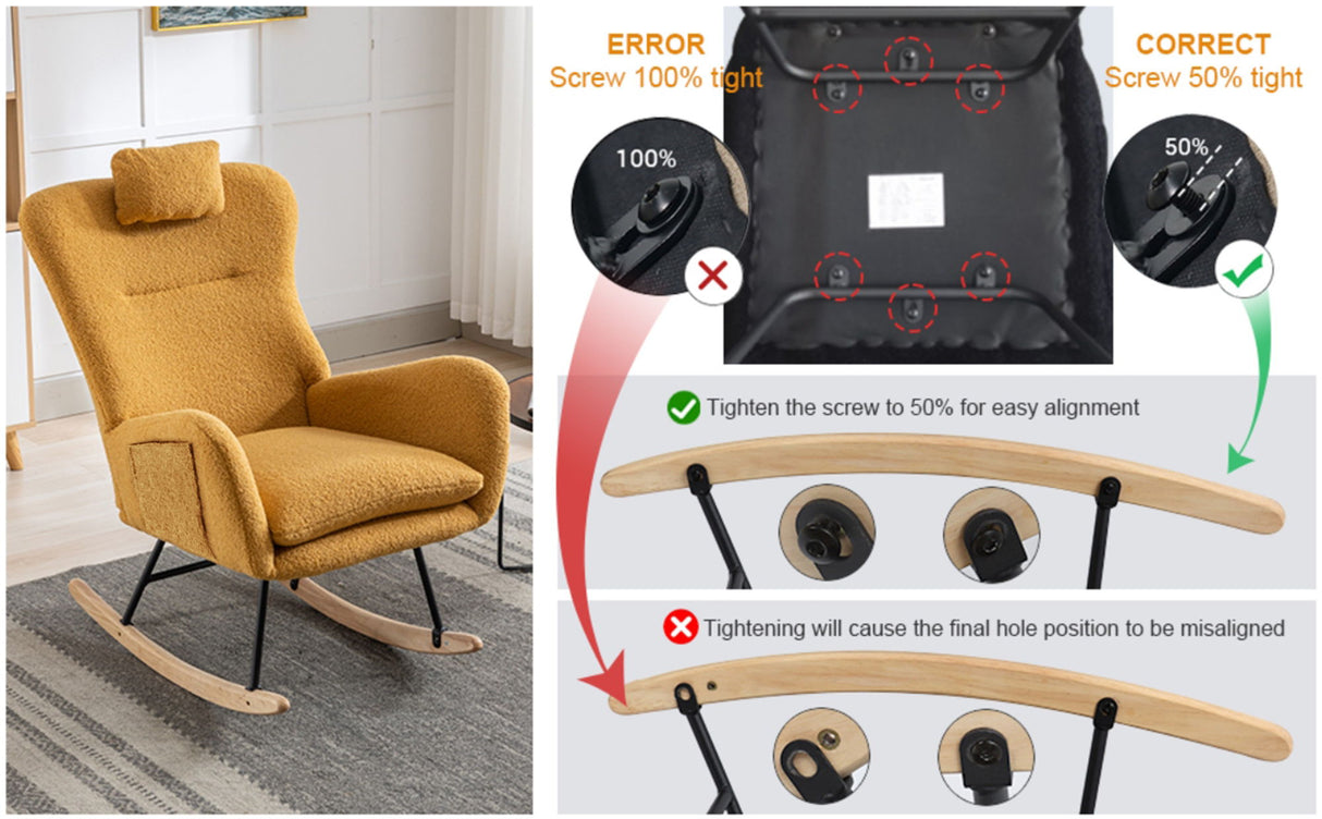 Rocking Chair With Pocket With Safe Solid Wood Base - Turmeric