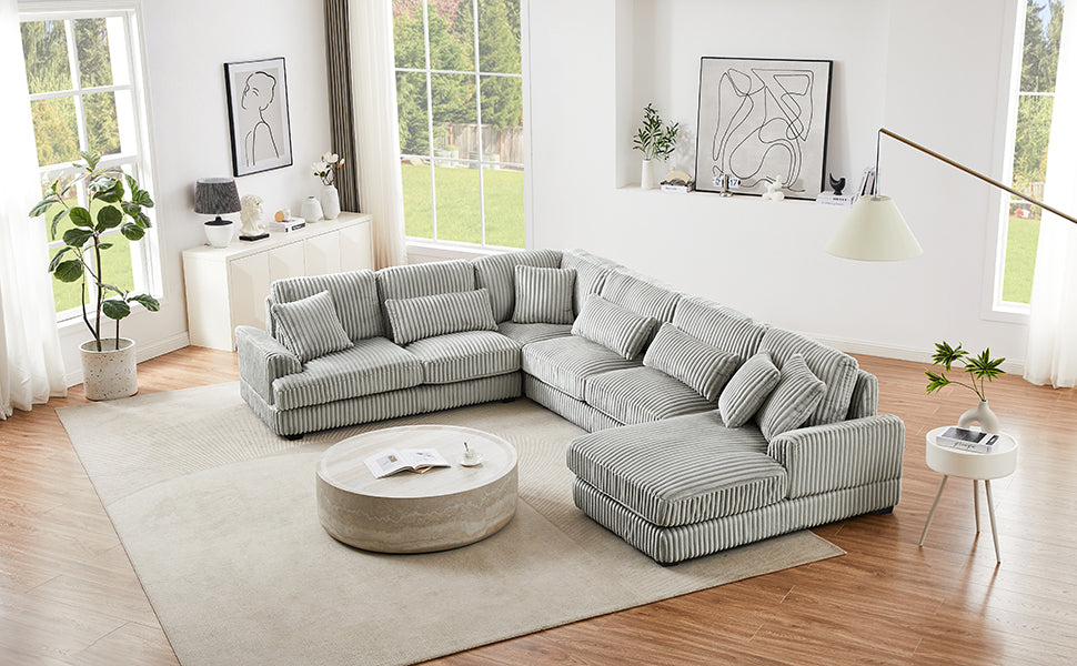 129" Oversized U-shaped Sofa Sectional in Soft Corduroy with a Chaise Lounge , Grey