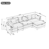 112.2" Chenille Upholstered Sofa with Ottoman and 5 Pillows - Off White