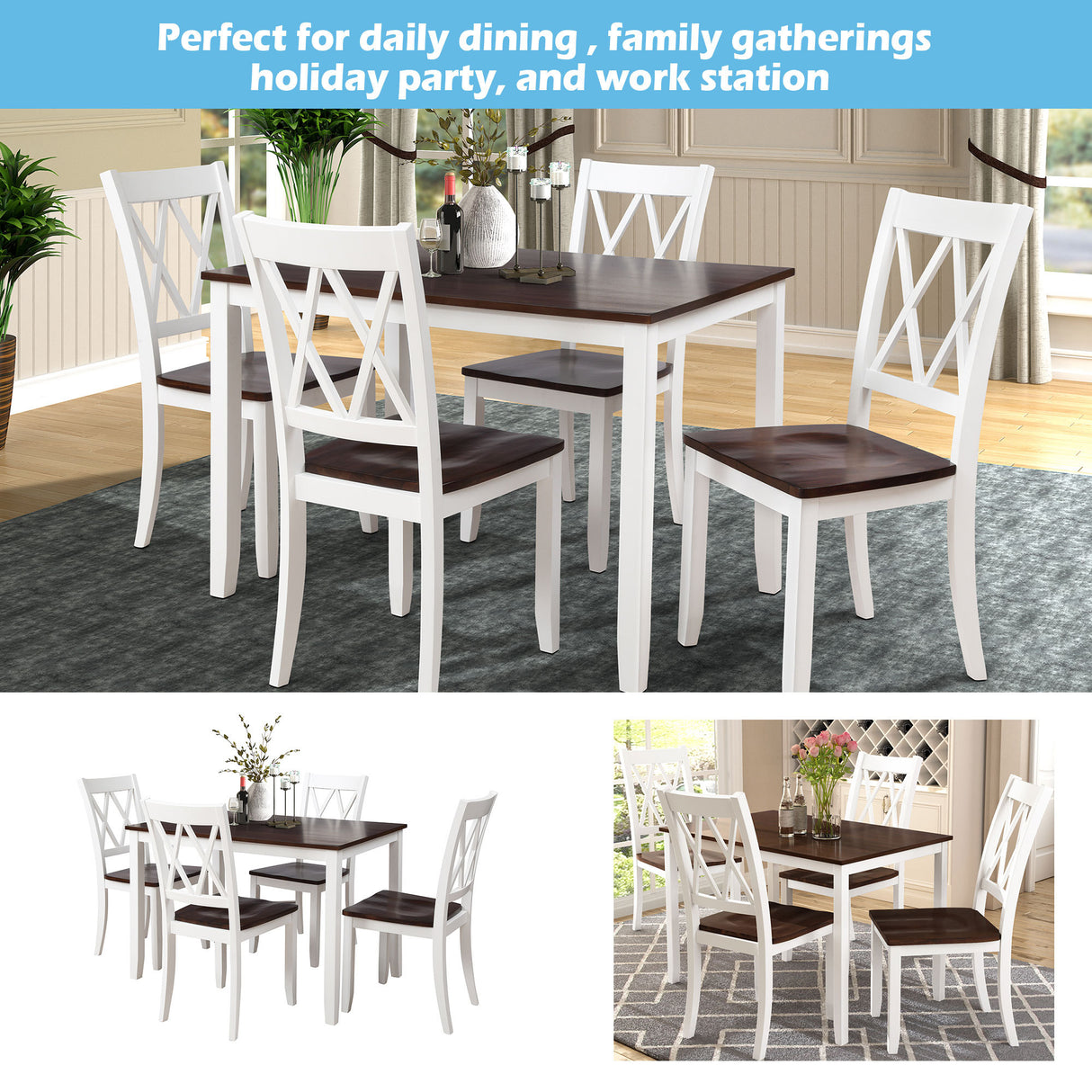 5-Piece Dining Set - White+Cherry