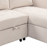 Sleeper Sofa Chaise with Storage  and USB Charger - Beige