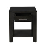 Bruno - 20" Wooden Side Table With Tempered Glass Top And Drawer - Ash Gray