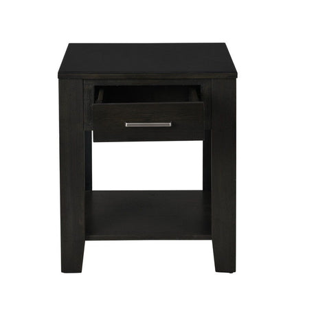 Bruno - 20" Wooden Side Table With Tempered Glass Top And Drawer - Ash Gray