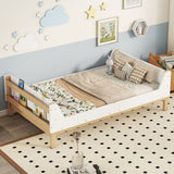 Bed With Headboard, Footboard, Safeguards, Built-In Bed-End Book Storage Rack