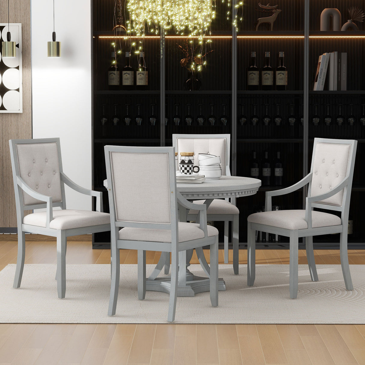 TREXM Retro 5-piece Dining Set with One Leaf (ANTIQUE GRAY OAK)