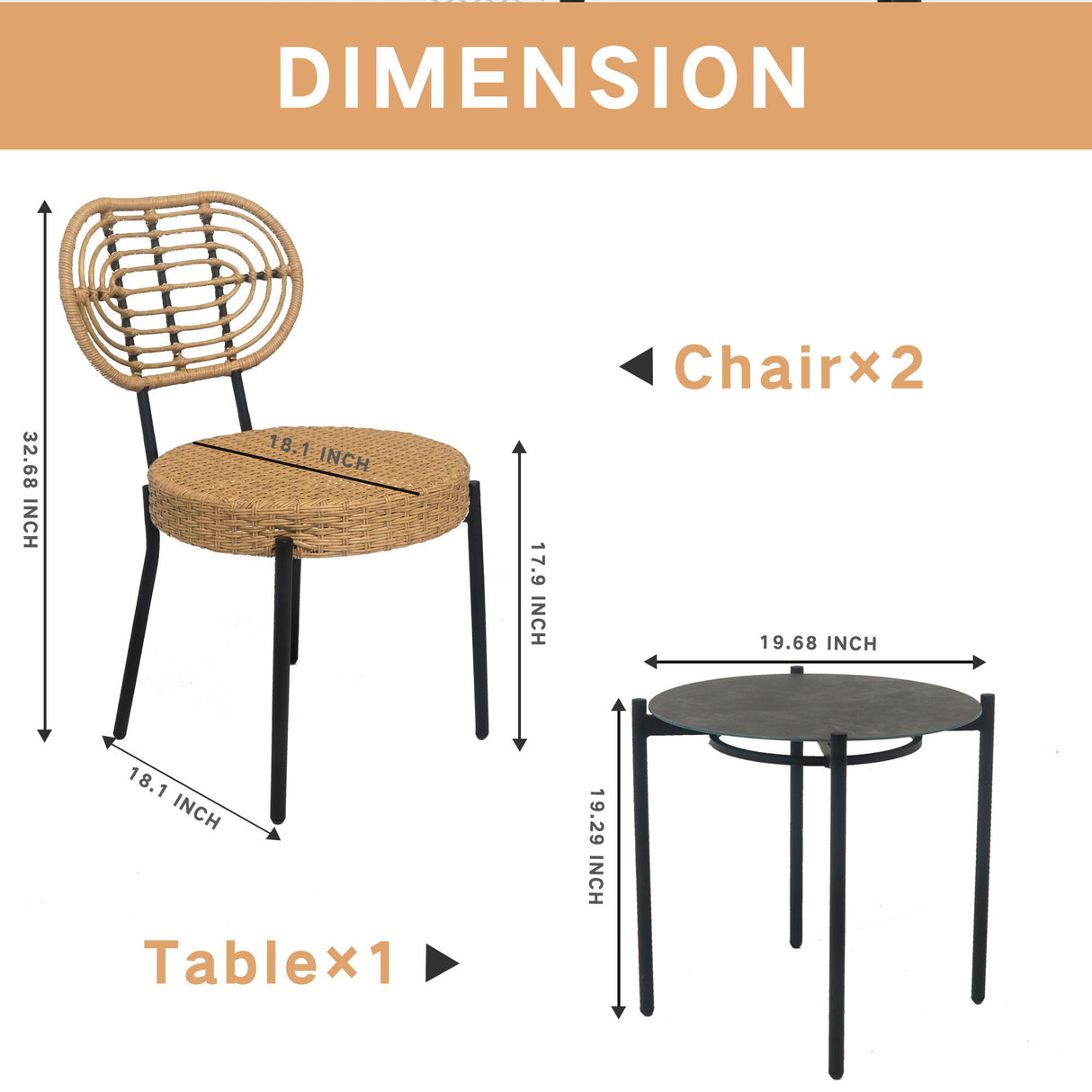 3 Piece Wicker Bistro Style Table And 2 Chairs  - Black / Natura