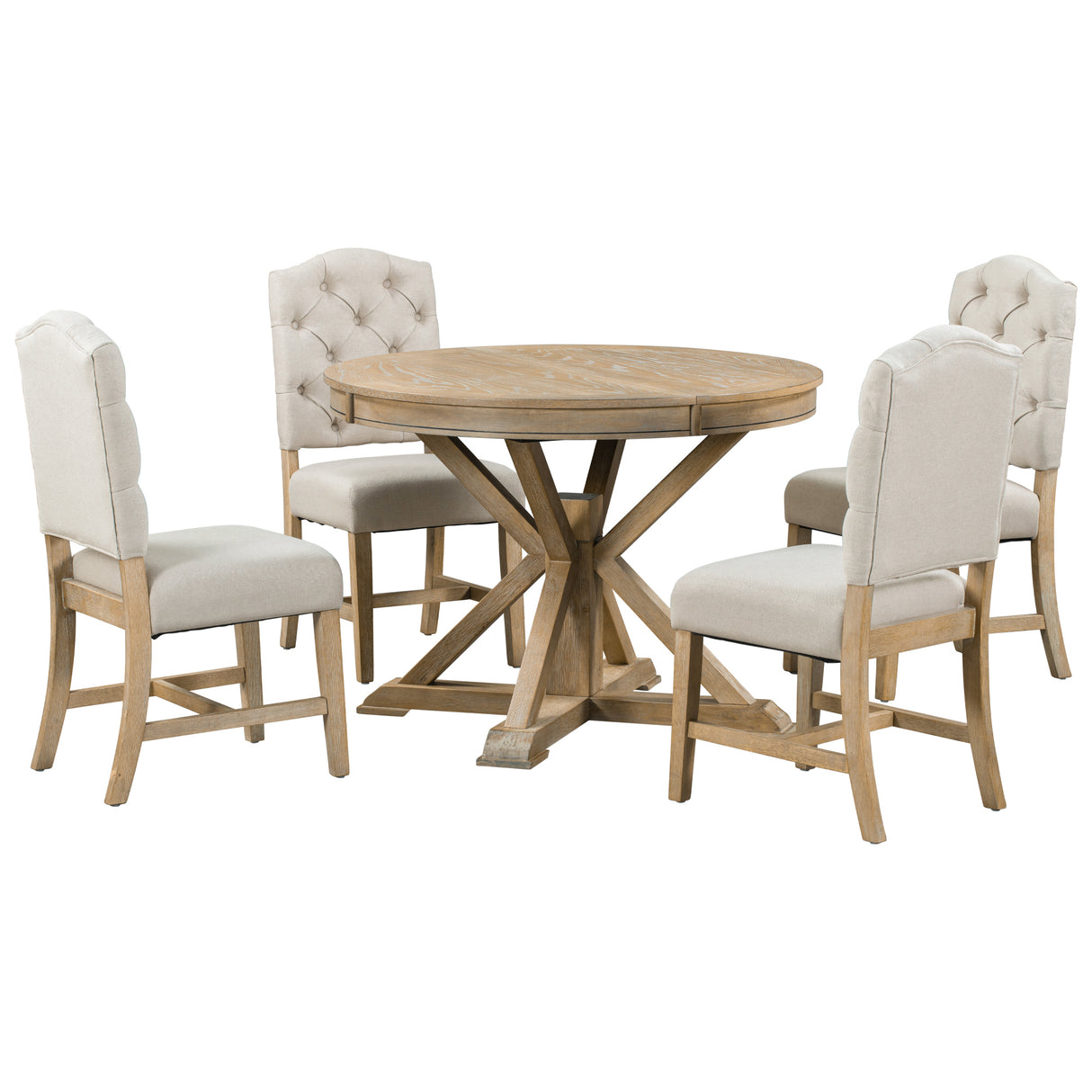 Dining Set with Extendable Table and 4 Upholstered Chairs - Natural Wood Wash