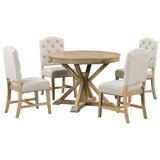 Dining Set with Extendable Table and 4 Upholstered Chairs - Natural Wood Wash