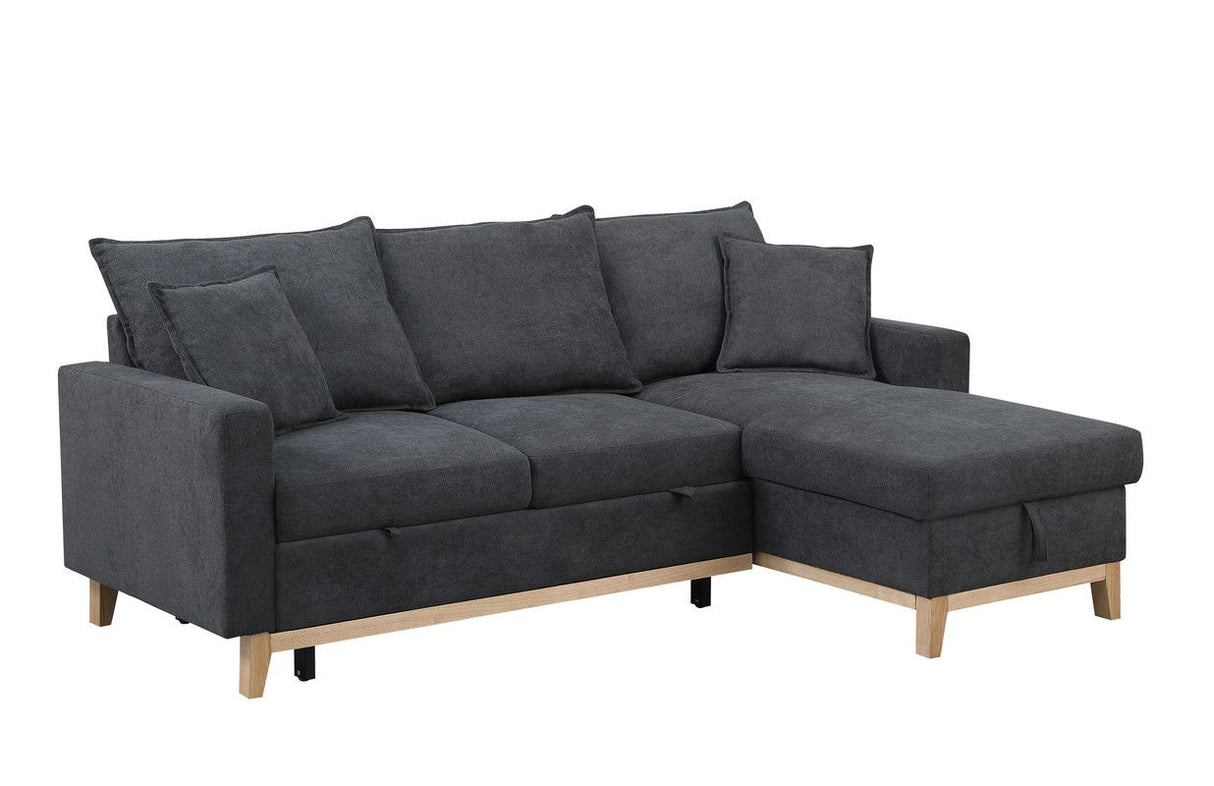 Colton - 84.Woven Reversible Sleeper Sofa With Storage Chaise - Dark Gray