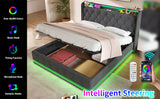 King Upholstered Bed With 360 Surround LED, Remote Control, Hydraulic Storagew and USB Type-C Charging - Gray