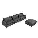 128" Chenille Cloud Sofa with Ottoman, Charging Ports and Three Back Pillows - Grey