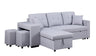 Dennis - Linen Fabric Reversible Sleeper Sectional With Storage Chaise And 2 Stools