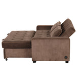 66.5" Upholstered Loveseat With Pull Out Bed, Two Throw Pillows, Dual USB Charging Port and Adjustable Backrest - Brown