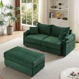 72.8" Modern Style Loveseat with Storage Space, Movable Ottoman, Two USB Ports, Two Cup Holders and Phone Holder - Green