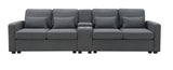 114.2" Upholstered Sofa with Console, 2 Cupholders, 2 USB Ports for Wired or Wireless Charge with 4 Pillows - Charcoal Gray