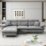 L shape Sectional Sofa with Cloud Chenille Fabric and Ottoman - Gray