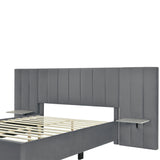 Queen Size Upholstered Platform Bed with Tall Headboard, Gray