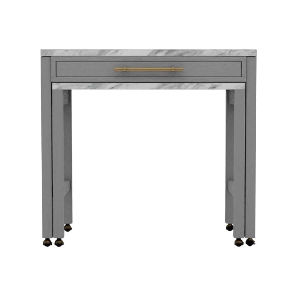 Faux marble Light Gray Counter Height Table with Extension, Drawer and 2 Nested Stools