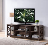 Home TV Stand With Four Side Shelves And Transparent Center Storage Cabinet - Walnut Oak