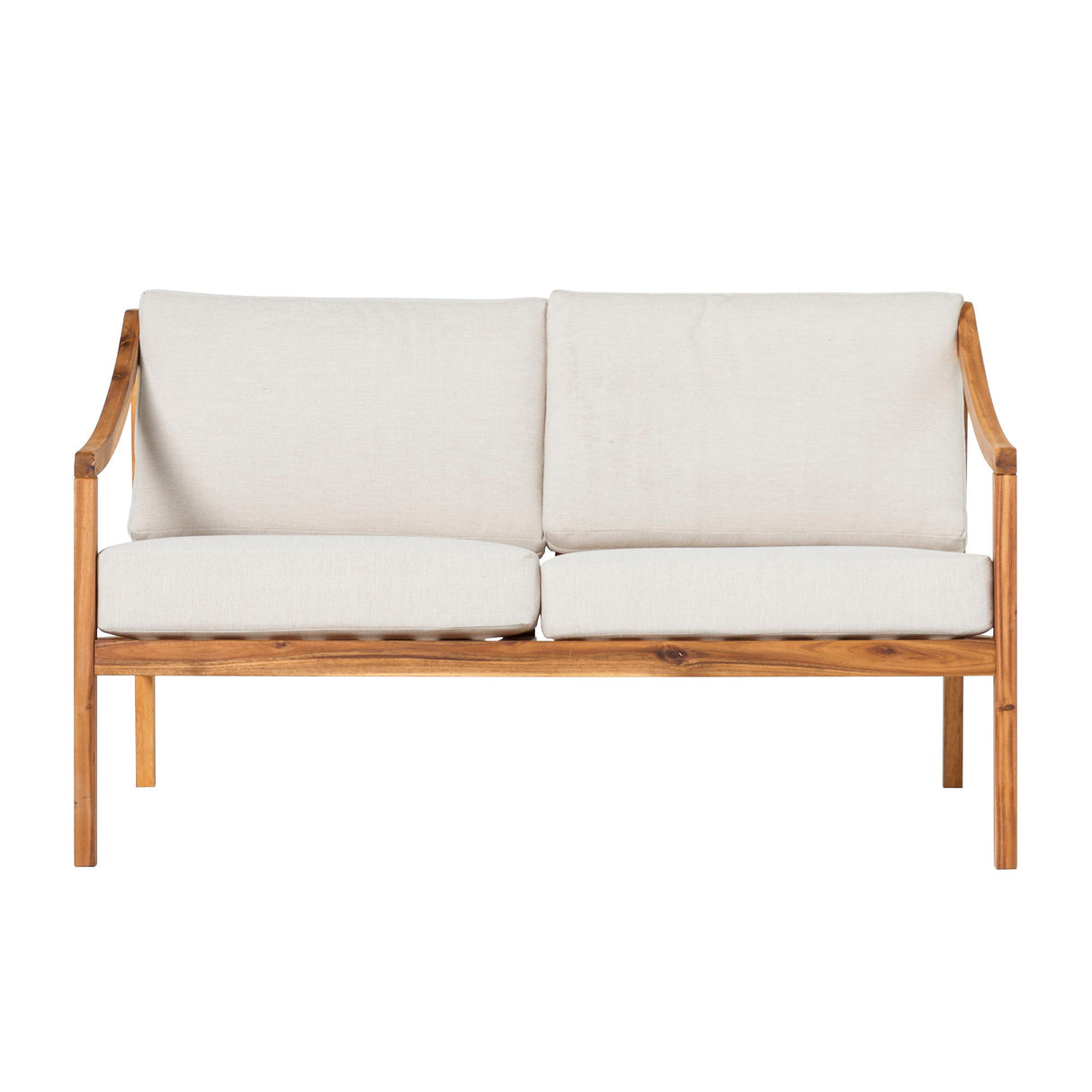 Modern Curved Arm Solid Wood Upholstered Outdoor Loveseat - Natural