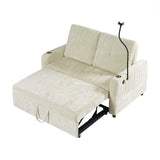 53.9" Modern Sleeper Loveseat with Adjustable Backrest, Two Cup Holders, Phone Holder, Three Charging Ports and Side Storage Pocket , Beige