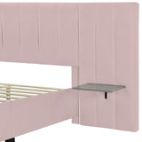 Queen Size Upholstered Platform Bed with Large Headboard - Velvet, Pink