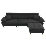 L shaped Sectional Sofa with Cloud Chenille Fabric and Ottoman - Black