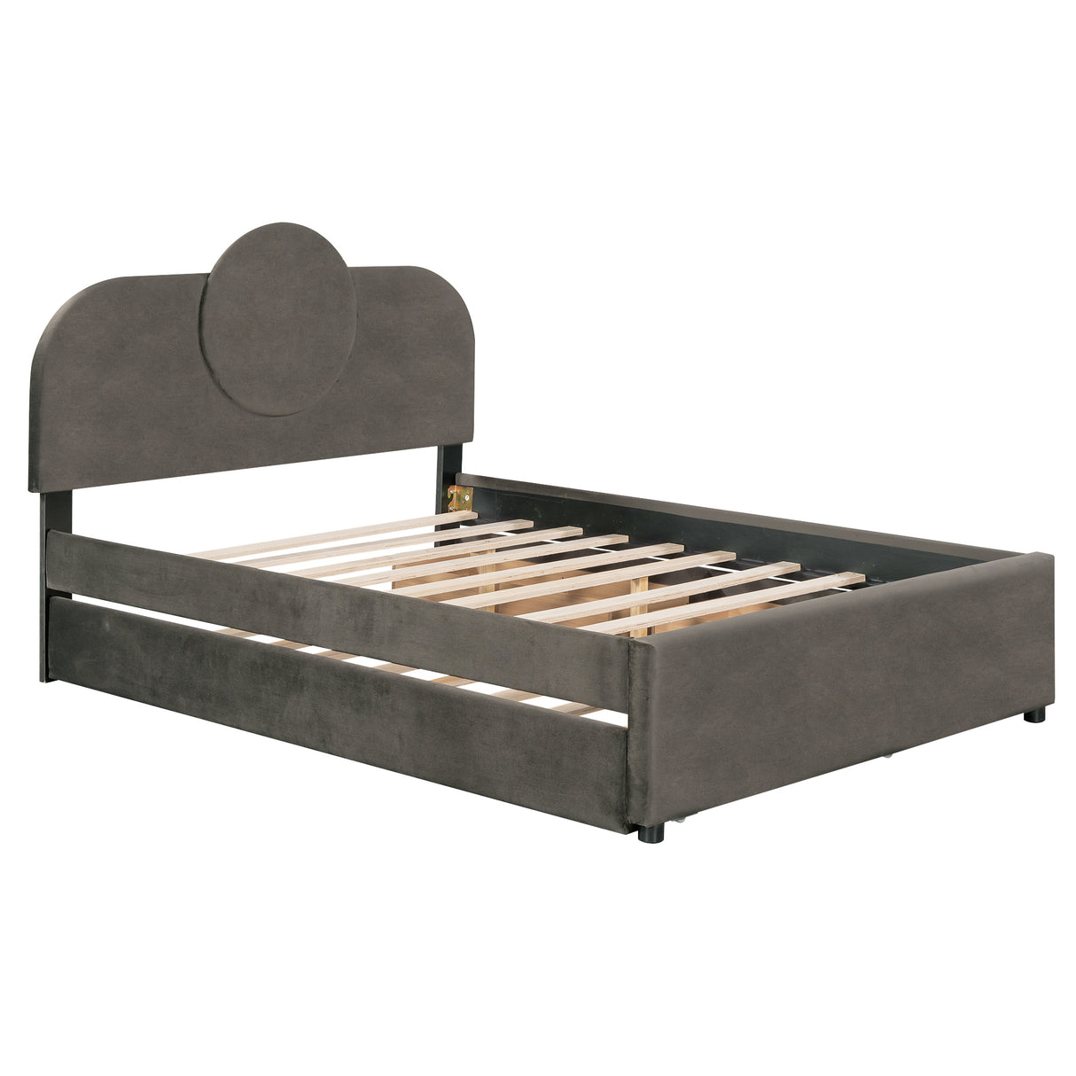 Full Size Upholstered Platform Bed with Multi-functional LED Headboard, Trundle and 2 Drawers, Gray