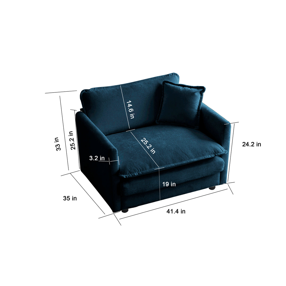 Modern Extra Deep Living Room Set Including Sofa, Love Seat and Chair - Blue Chenille