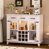 Modern Farmhouse Accent Cabinet With Storage, LED, Charging Station, Wine & Glass Rack and 3 Drawers - Antique White