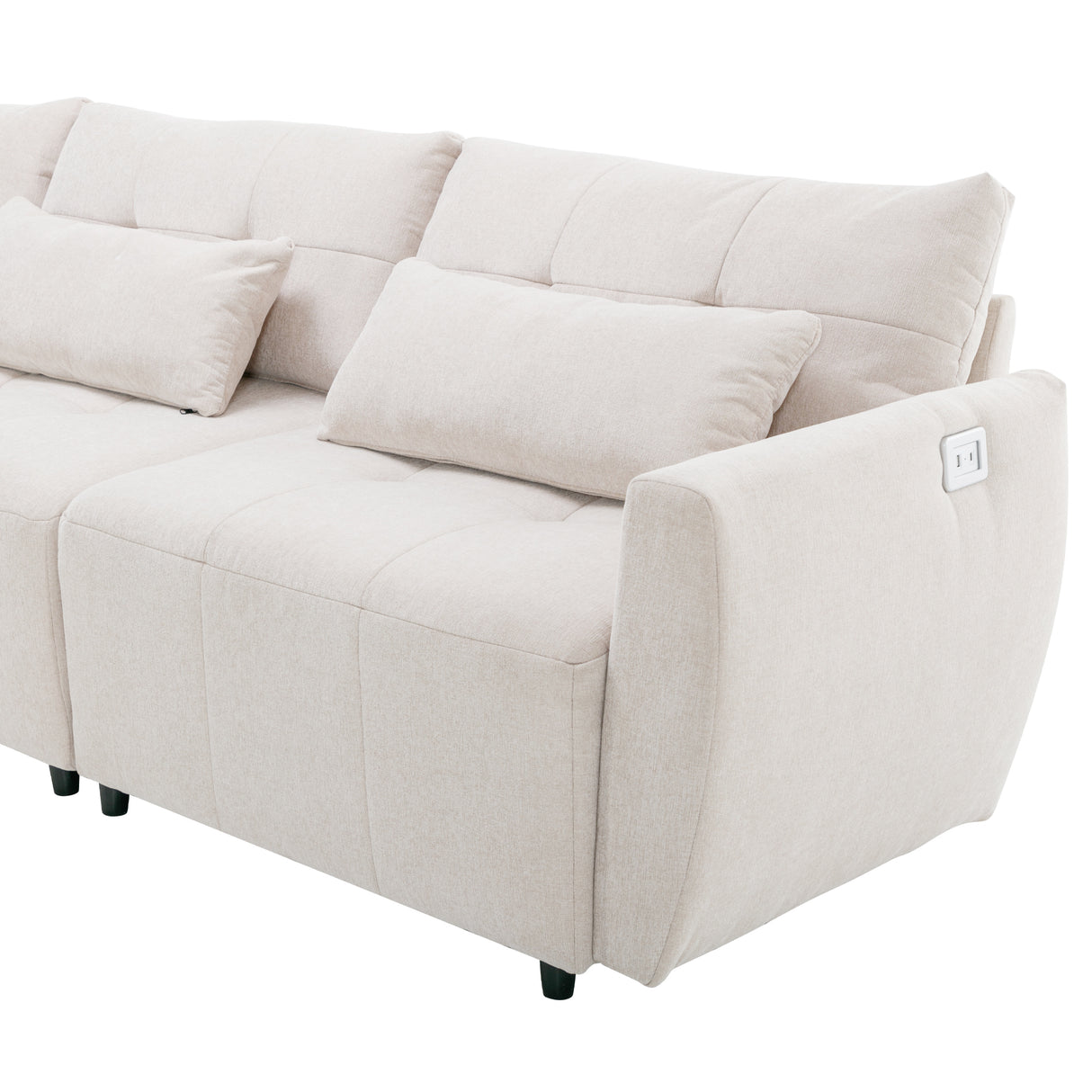 113.3" Modular Sectional Sofa with Ottoman and USB and USB-C Ports - Beige