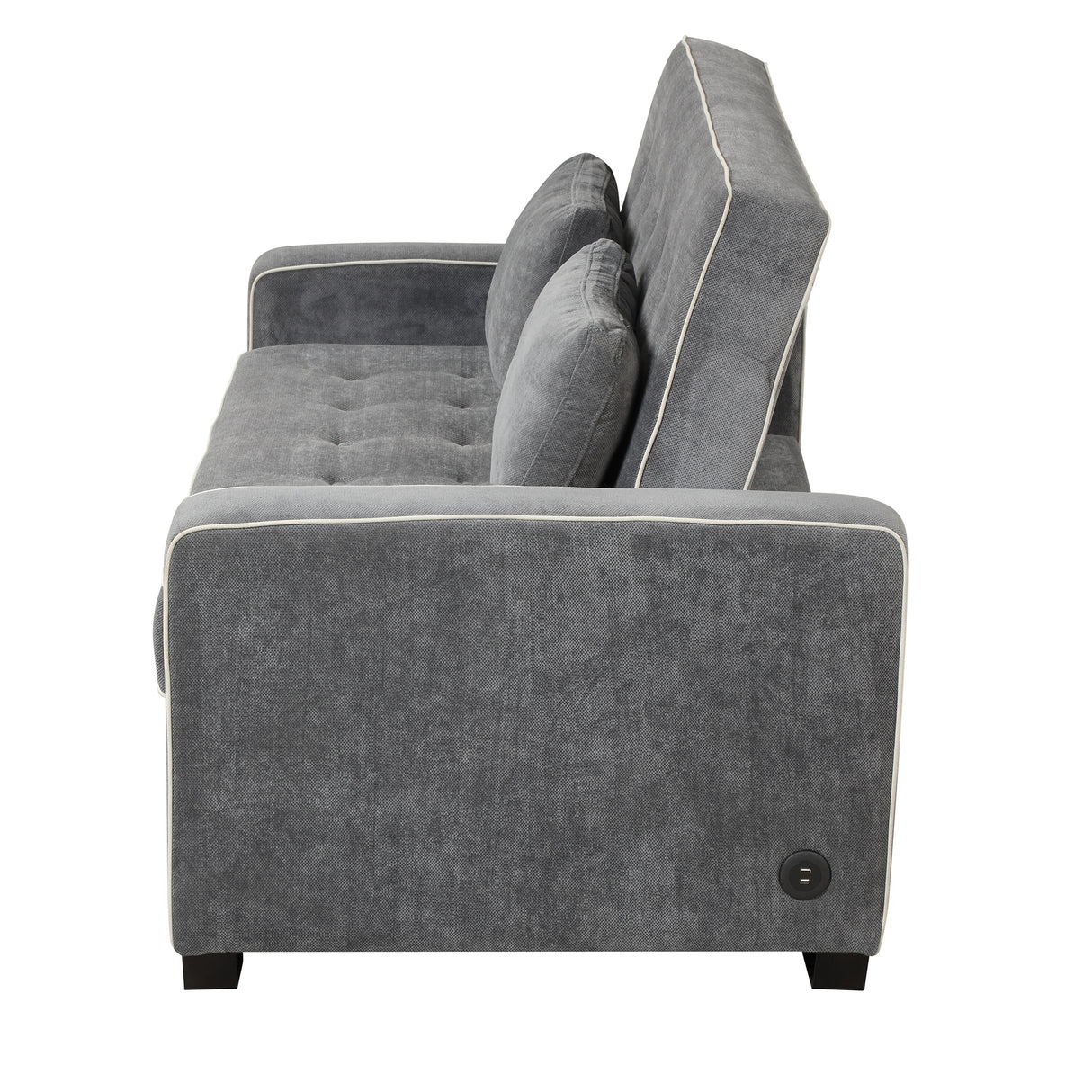 Upholstered Loveseat with Pull Out Sofa, Two Throw Pillows, Dual USB Charging Port And Adjustable Backrest - Gray