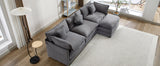 112.2" Chenille Upholstered Sofa with Ottoman and 5 Pillows - Gray