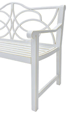 Outdoor Garden Patio Bench With Backrest, Armrest and Slatted Seat - White