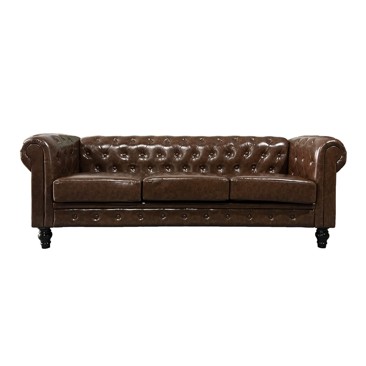 PU Upholstered Tufted Sofa - Brown