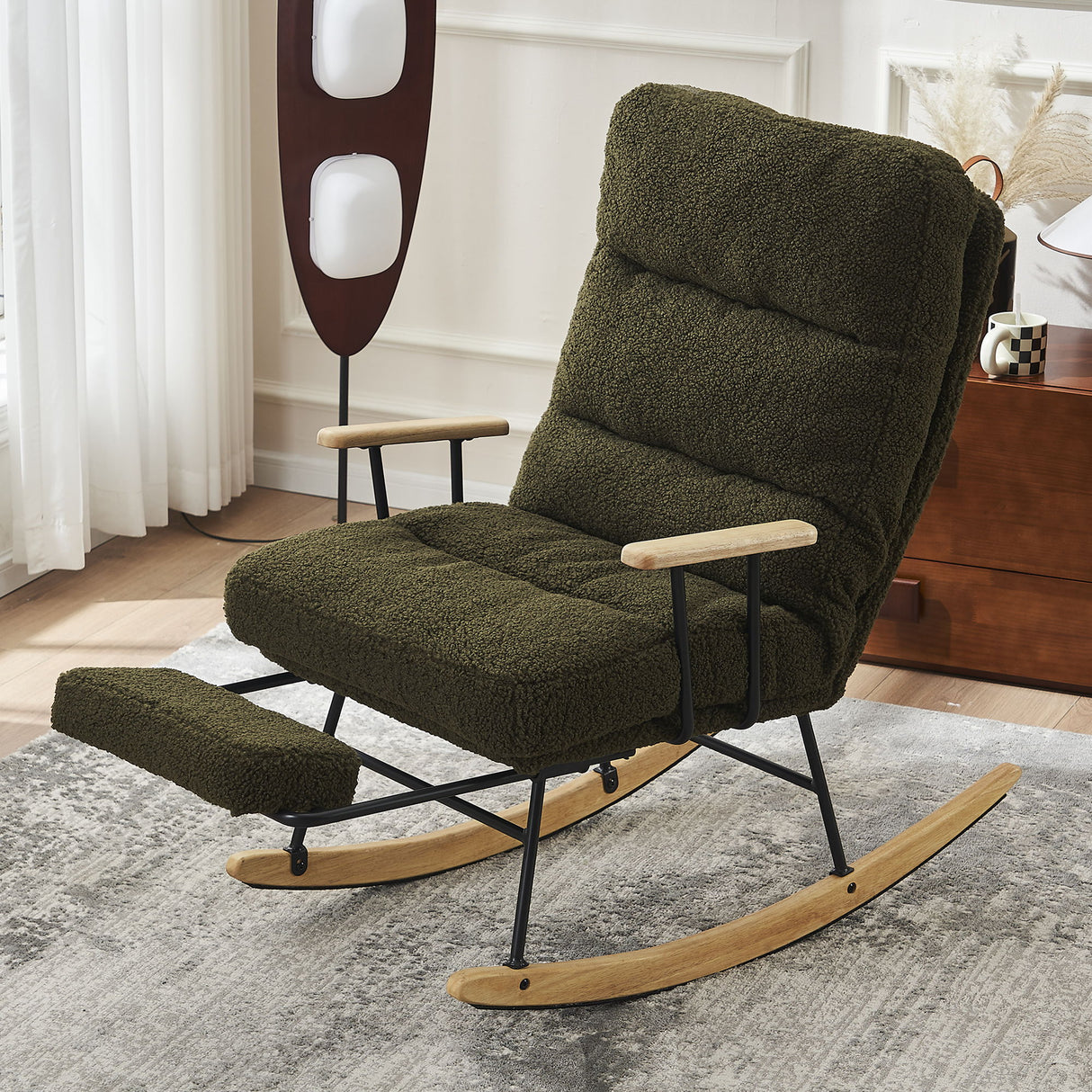 Modern Teddy Gliding Rocking Chair With High Back, Retractable Footrest, And Adjustable Back Angle For Nursery, Living Room, And Bedroom