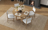 5-Piece Dining Set with Radial Wood Grain Design and 4 Upholstered Chairs for Dining Room and Kitchen (Natural Wood Wash)