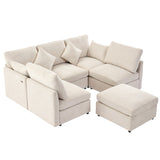 85.4" Modular Sectional Sofa with a Movable Ottoman and Two USB Ports, Beige