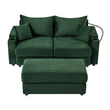 72.8" Modern Style Loveseat with Storage Space, Movable Ottoman, Two USB Ports, Two Cup Holders and Phone Holder - Green