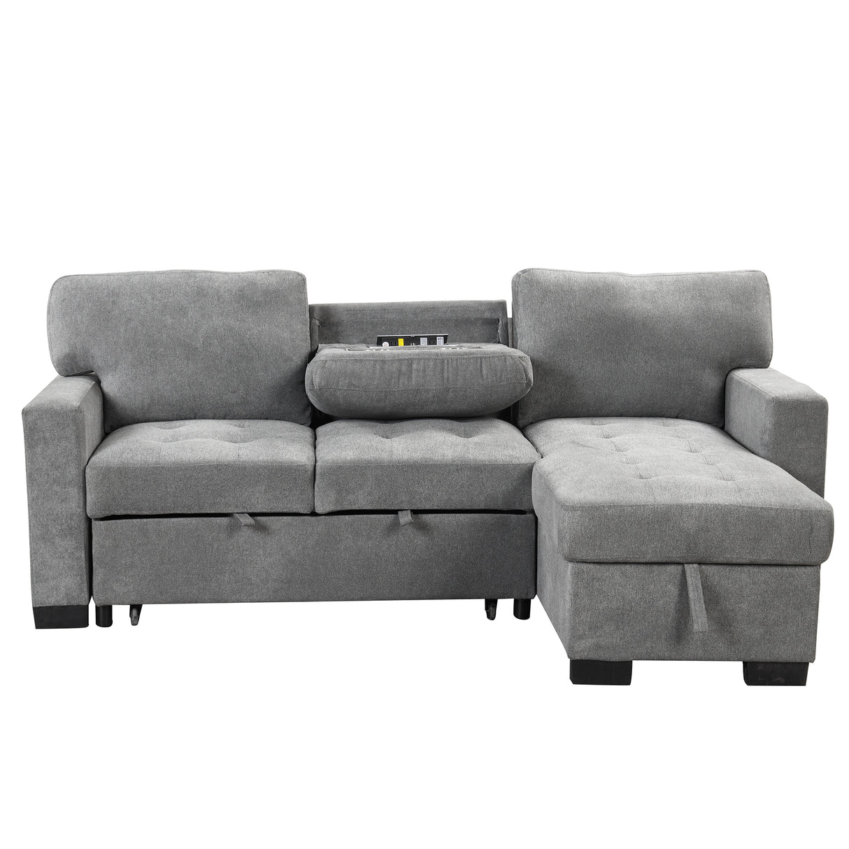 Sleeper Sofa Chaise with Storage  and USB Charger - Gray