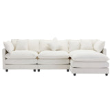 112.2" Chenille Upholstered Sofa with Ottoman and 5 Pillows - Off White